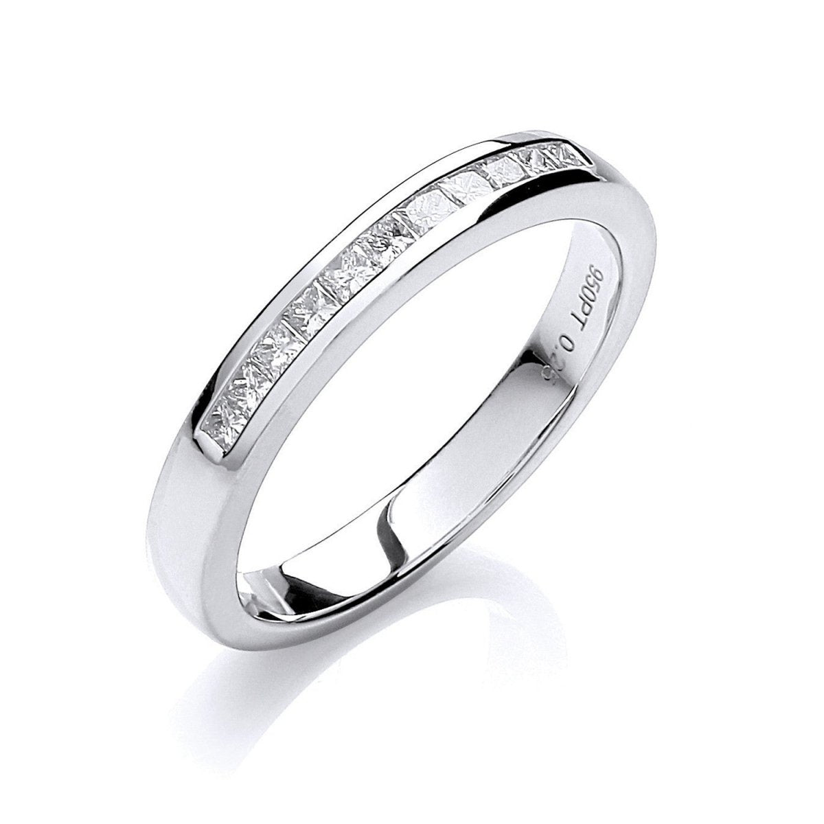 18ct White Gold 0.25ct Princess Cut Diamond Half Eternity Wedding Ring - Samuel Perry