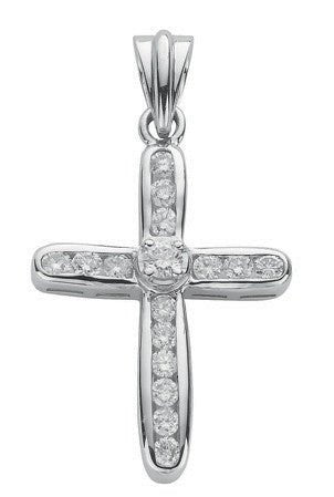 18ct White Gold 0.50ct Diamond Cross Pendant - Samuel Perry