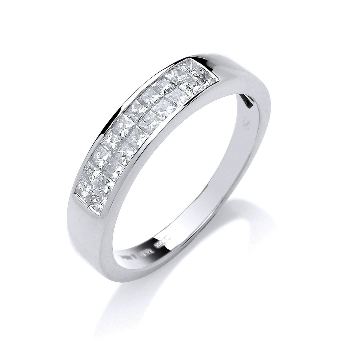 18ct White Gold 0.50ct Princess Cut 2 - Row Diamond Eternity Ring - Samuel Perry