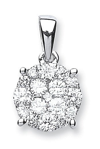18ct White Gold 0.75ct Diamond Cluster Pendant - Samuel Perry