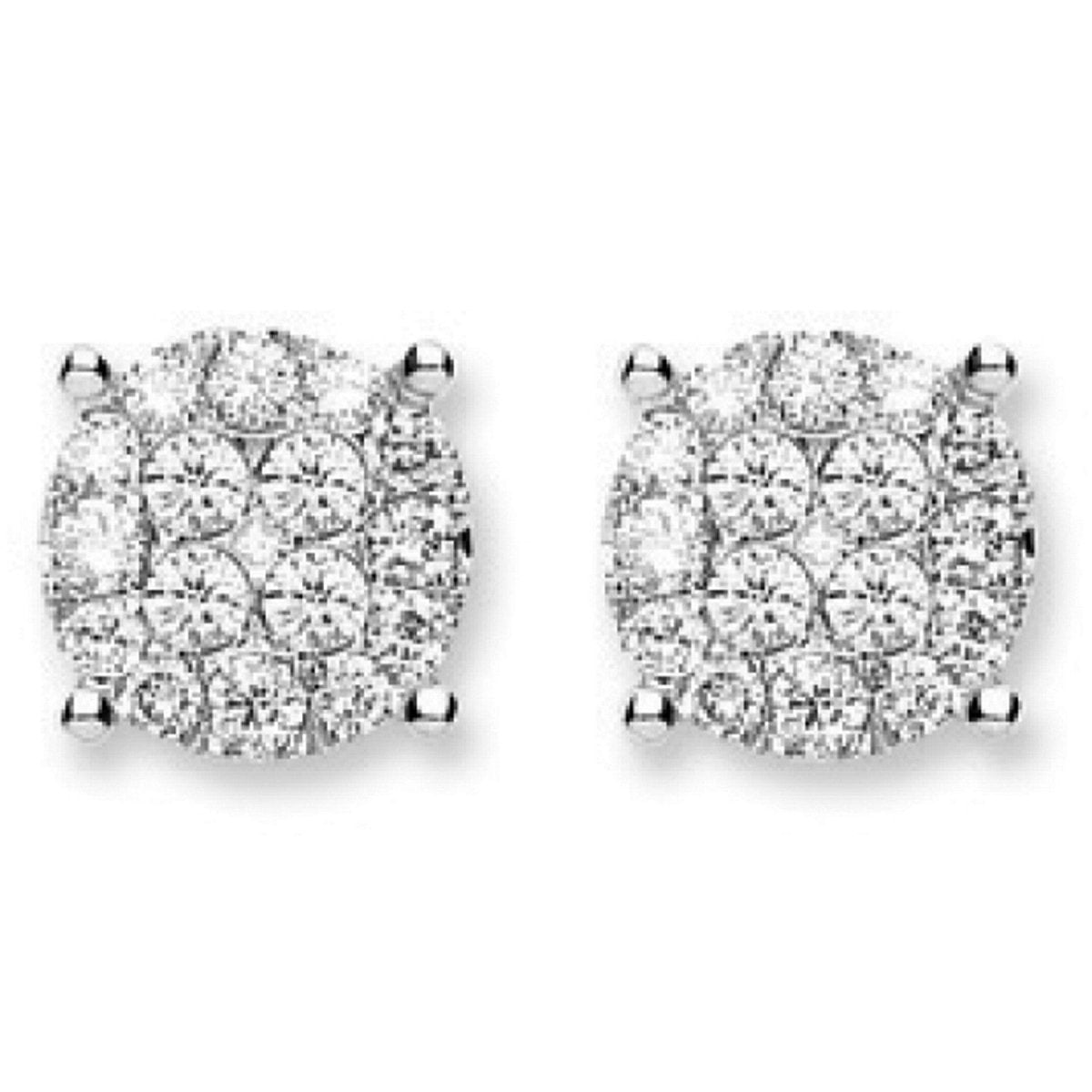 18Ct White Gold 1.00ct Cluster Diamond Studs - Samuel Perry