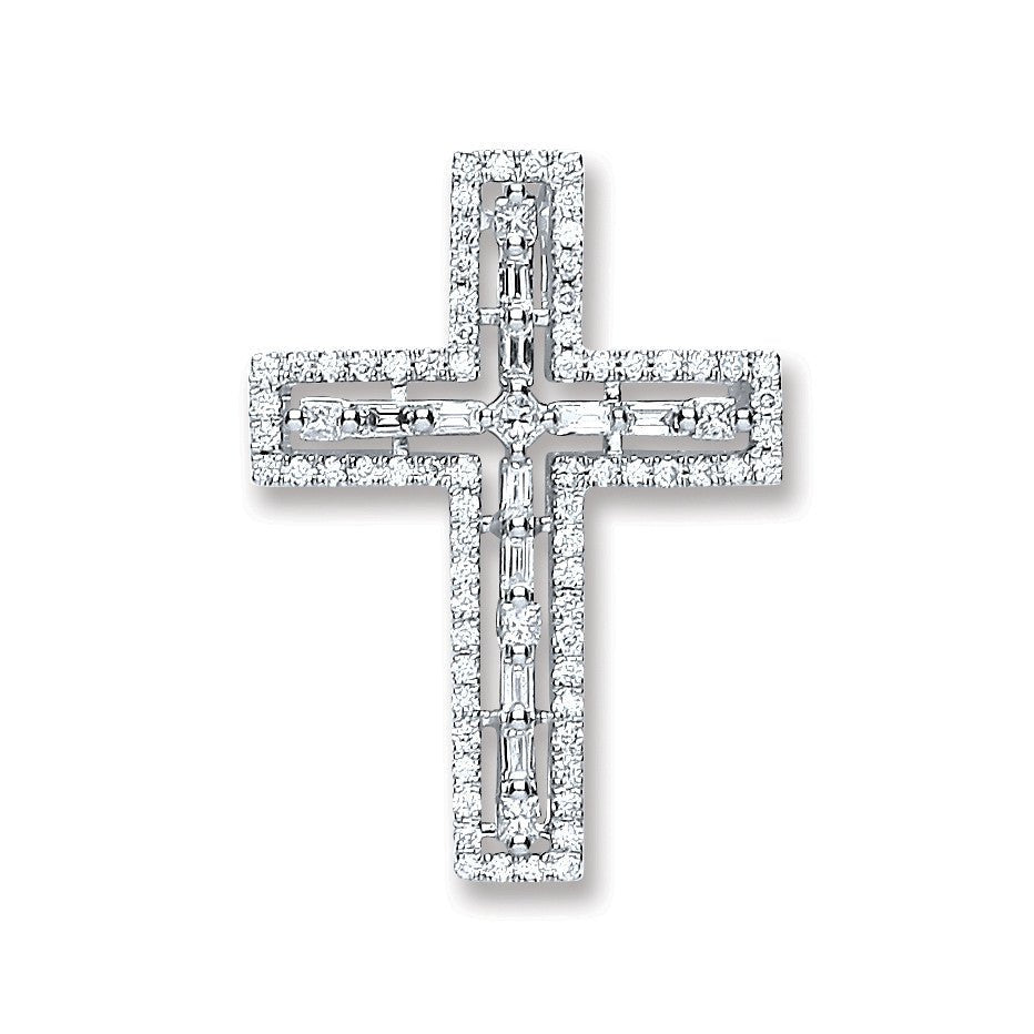 18ct White Gold 1.00ct Diamond Cross Pendant - Samuel Perry