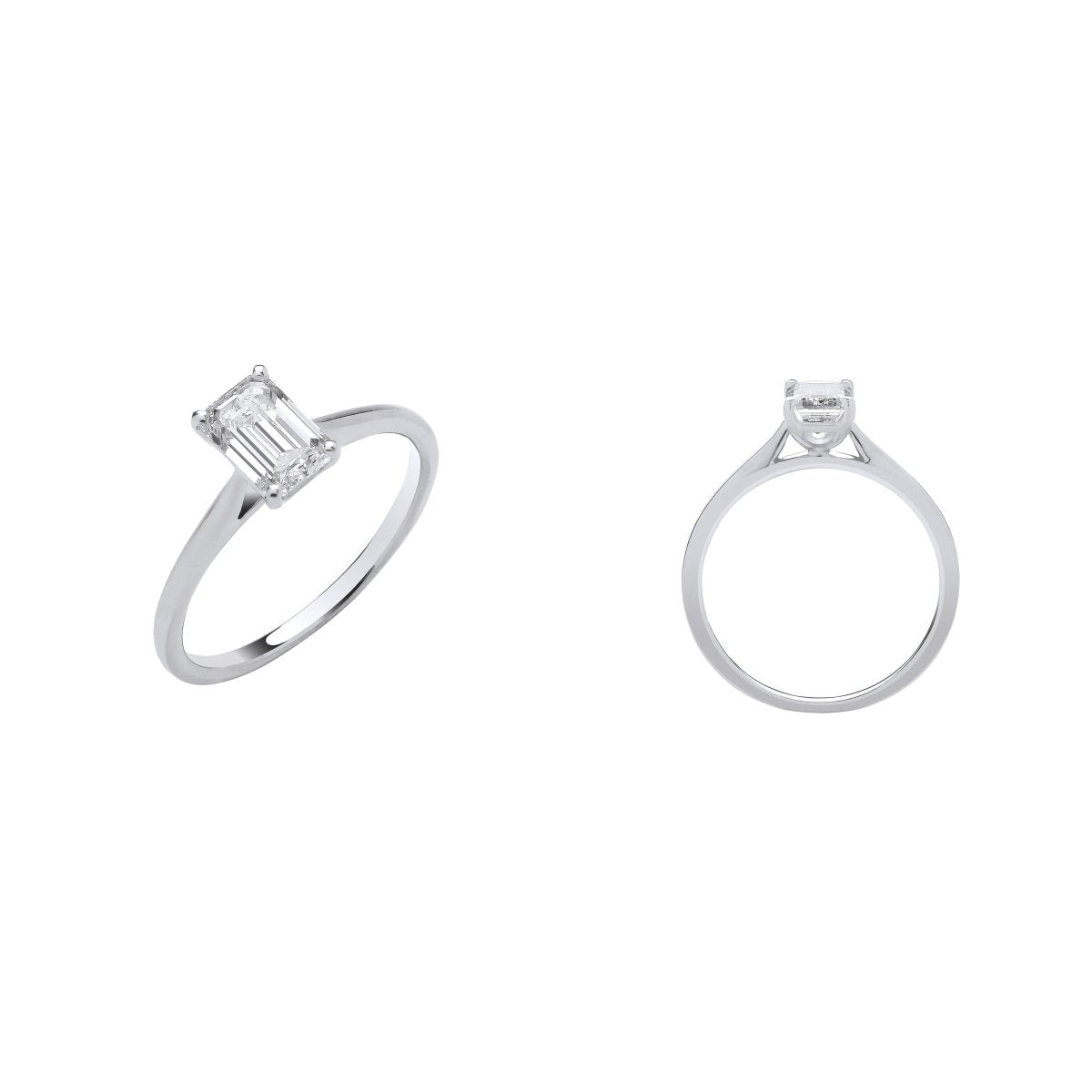 18ct White Gold 1.00ct Lab - Grown Emerald Cut Diamond Ring - Samuel Perry