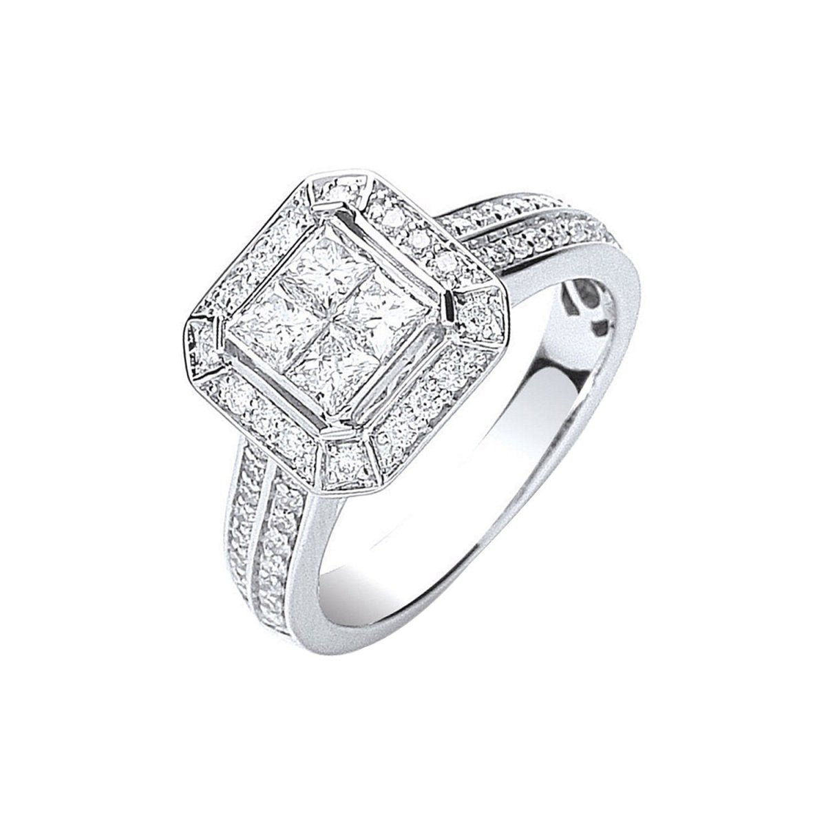 18ct White Gold 1.00ct Princess & Brilliant Cut Diamond Ring - Samuel Perry