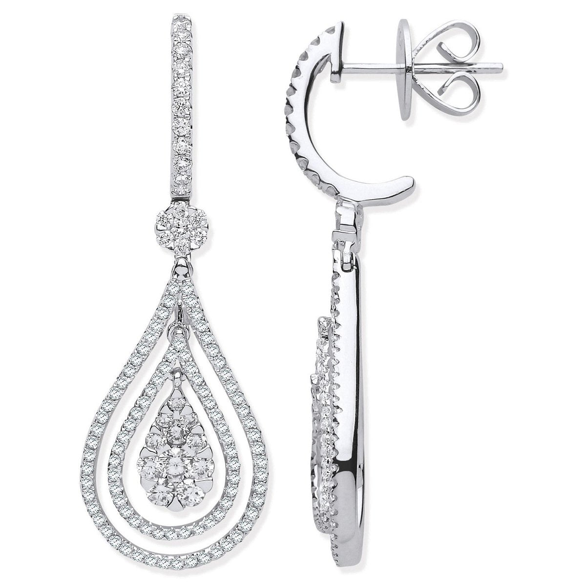 18ct White Gold 1.17ct Diamond Pear Shaped Drop Earrings - Samuel Perry