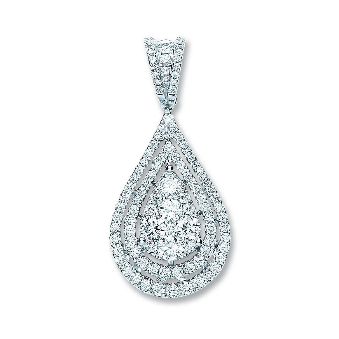18ct White Gold 1.30ct Diamond Drop Pendant - Samuel Perry