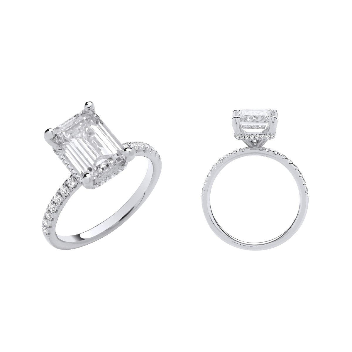 18ct White Gold 3.30ct Lab - Grown Diamond Emerald Cut Hidden Halo Ring - Samuel Perry