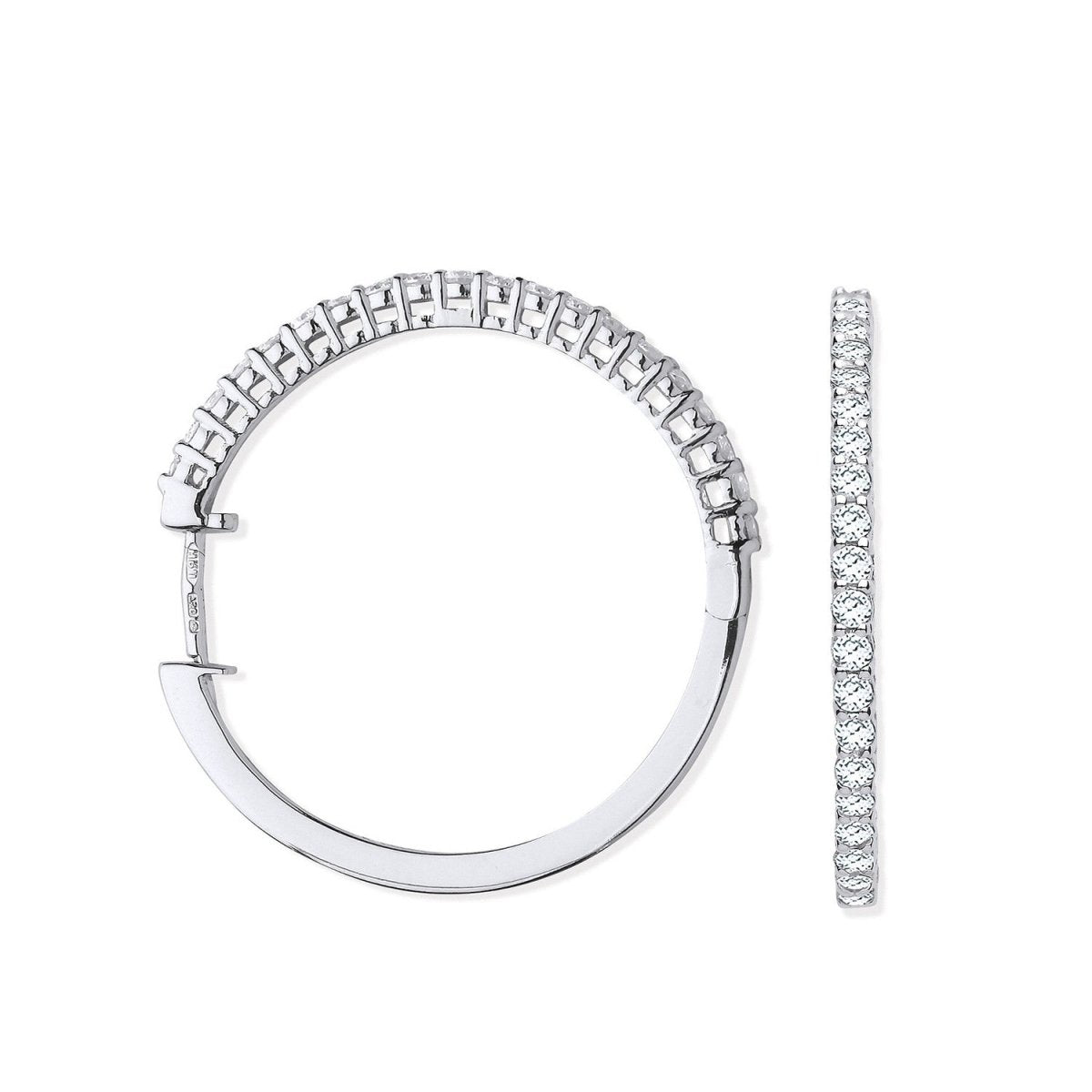 18ct White Gold Claw Set 0.70ct Diamond Hinged Hoop Earrings - Samuel Perry