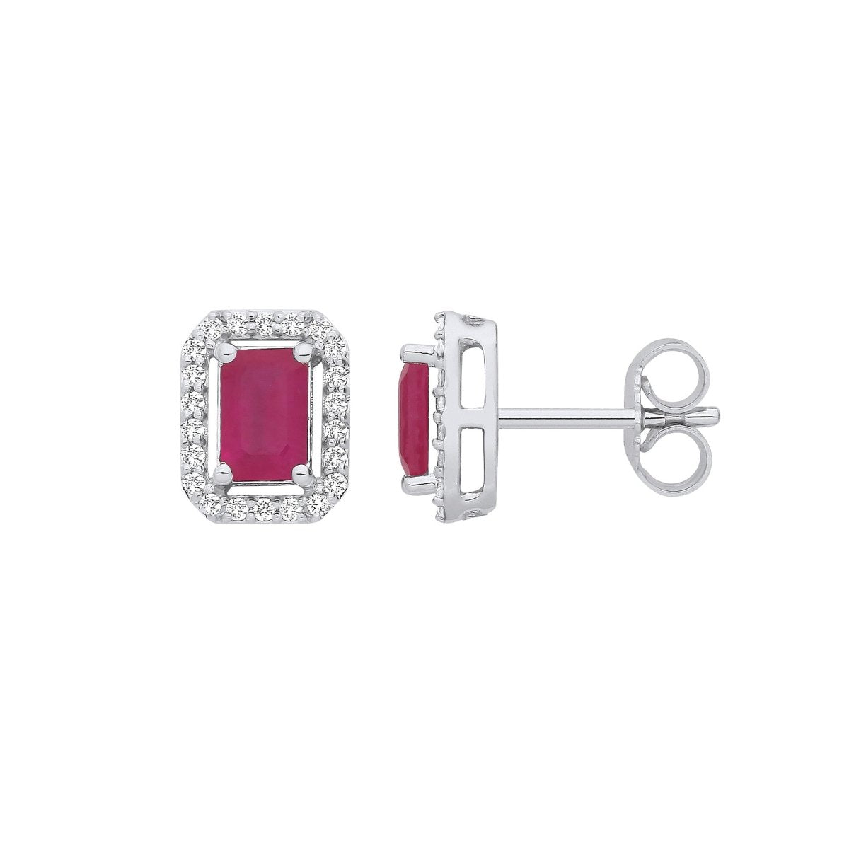 18ct White Gold Diamond & Ruby Earrings - Samuel Perry