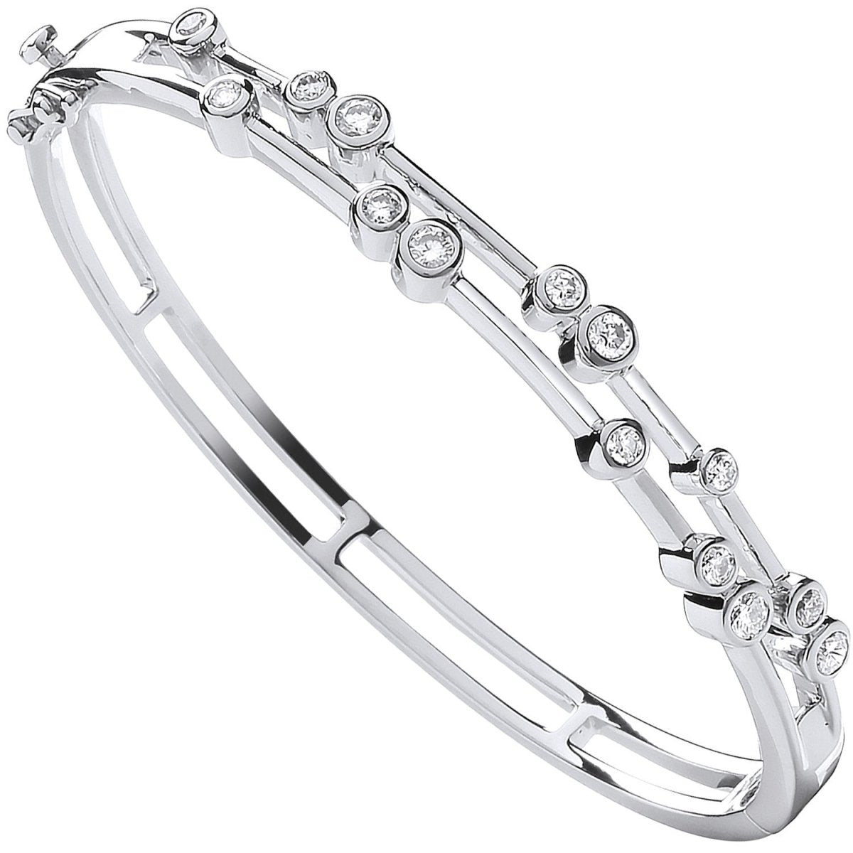18ct White Gold Double Row Diamond Bangle - Samuel Perry