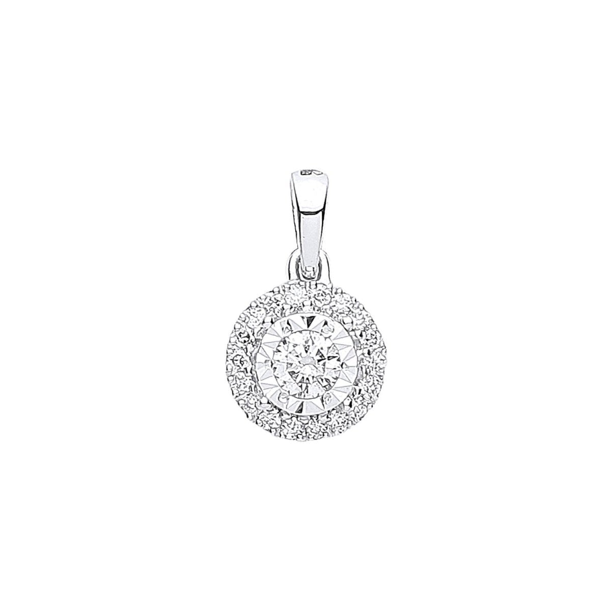 18ct White Gold Halo 0.20ct Diamond Pendant - Samuel Perry