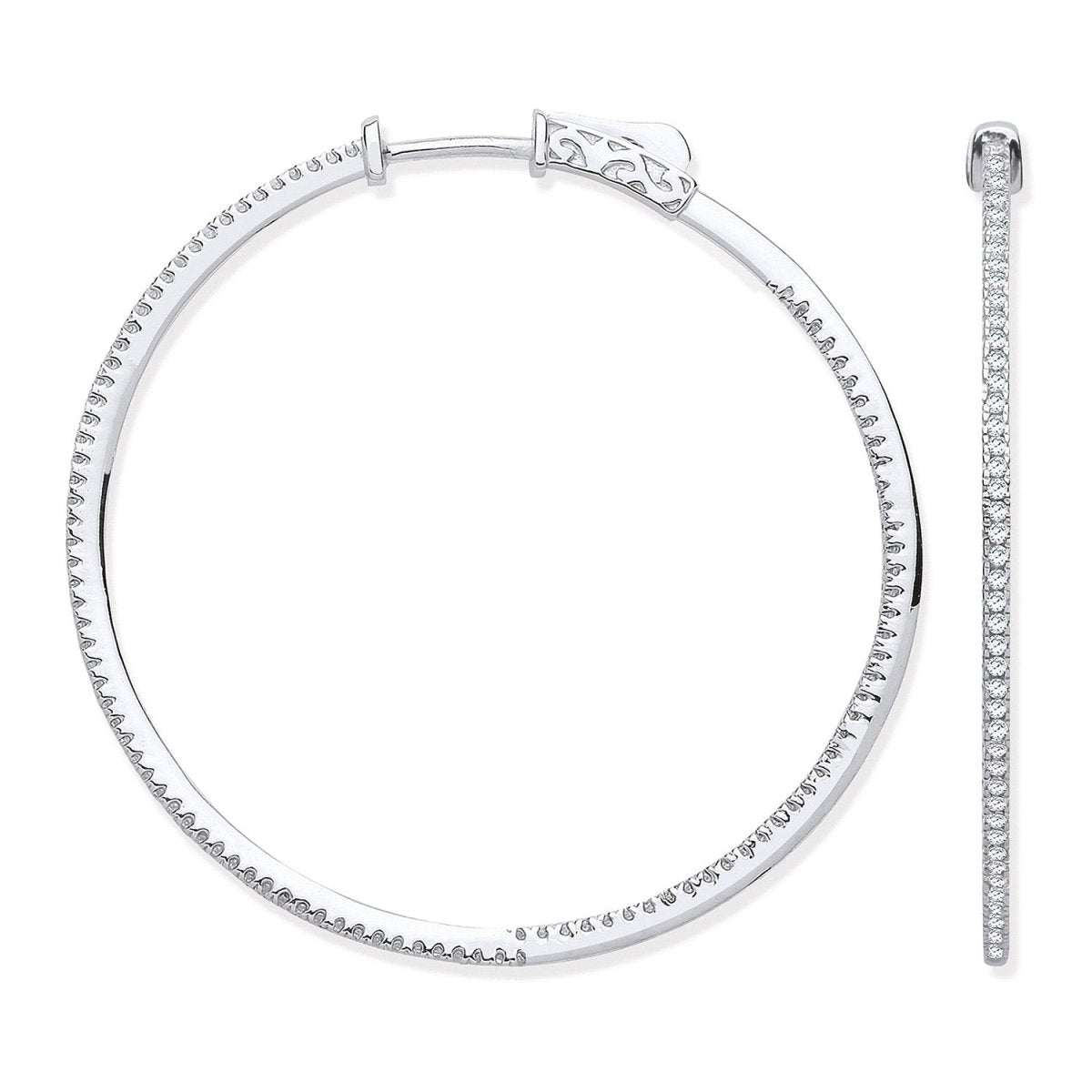 18ct White Gold Skinny Hoop Earrings with 0.72ct Diamonds - Samuel Perry