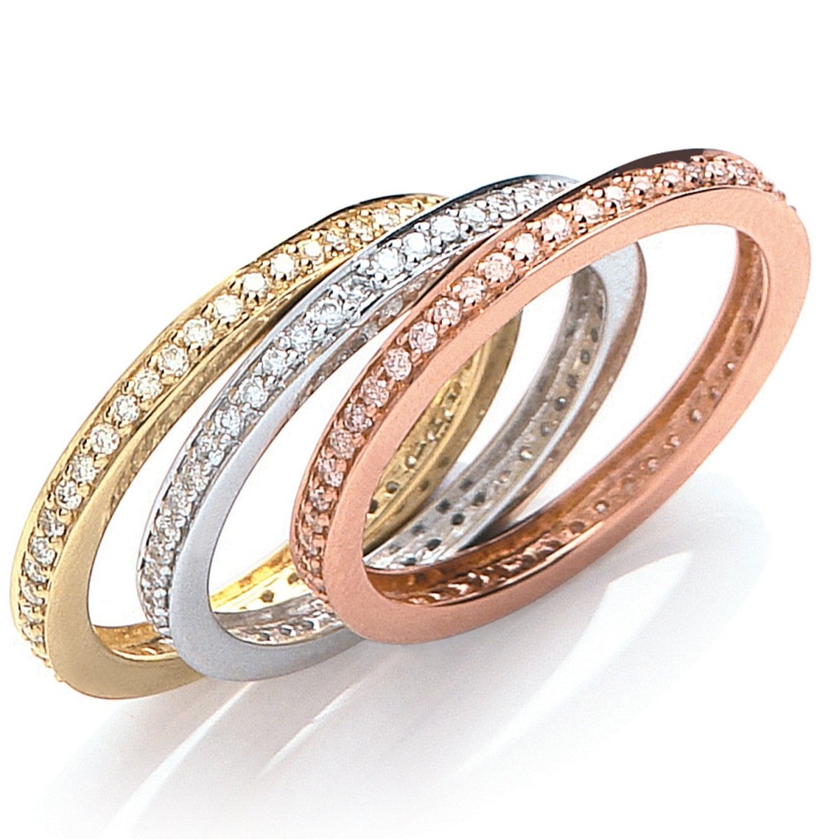 18ct Yellow, White & Rose Gold 0.68ct Diamond Rings Set - Samuel Perry