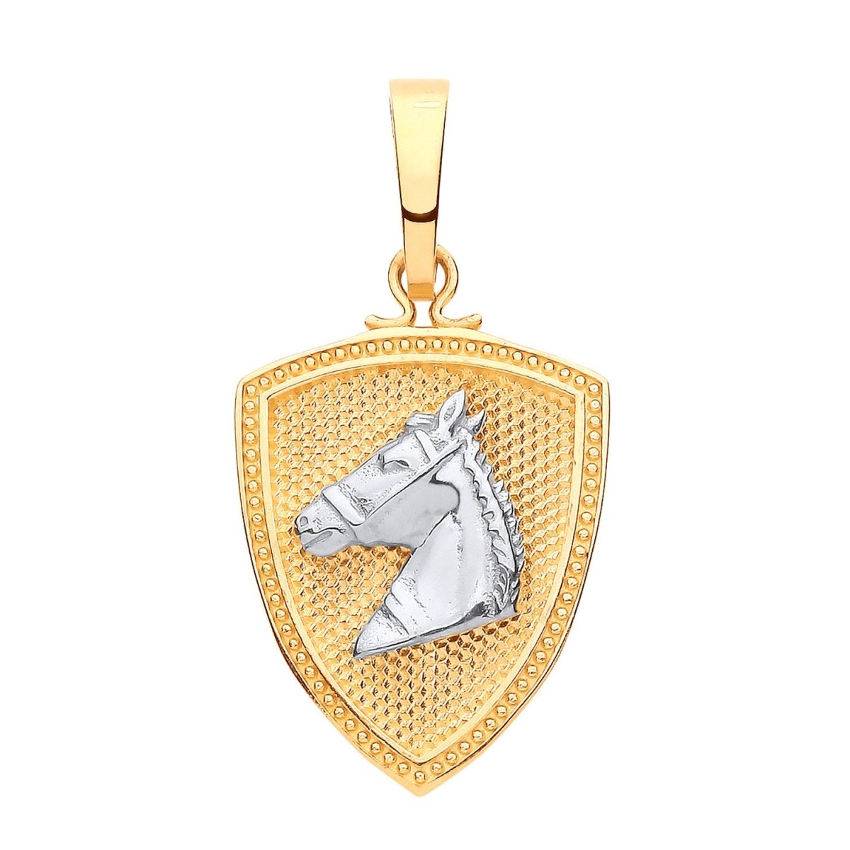 9ct Gold Horse Head & Shield Pendant - Samuel Perry