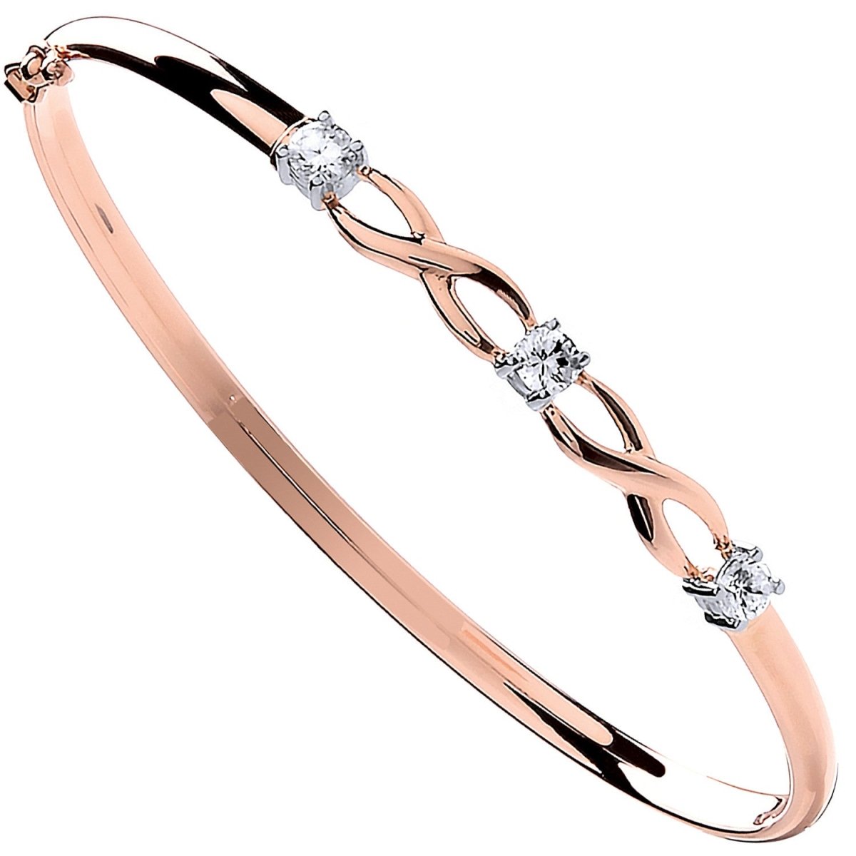 9ct Rose Gold CZ Bangle – Elegant Sparkle - Samuel Perry