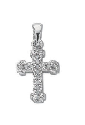 9ct White Gold 0.06ct Diamond Cross Pendant - Samuel Perry