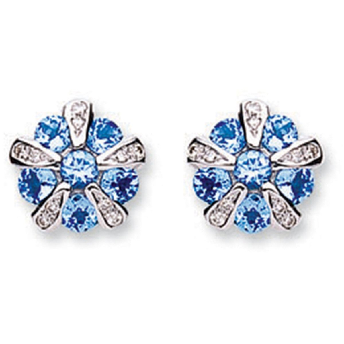 9ct White Gold 0.08ct Diamond & 0.44ct Tanzanite Earrings - Samuel Perry