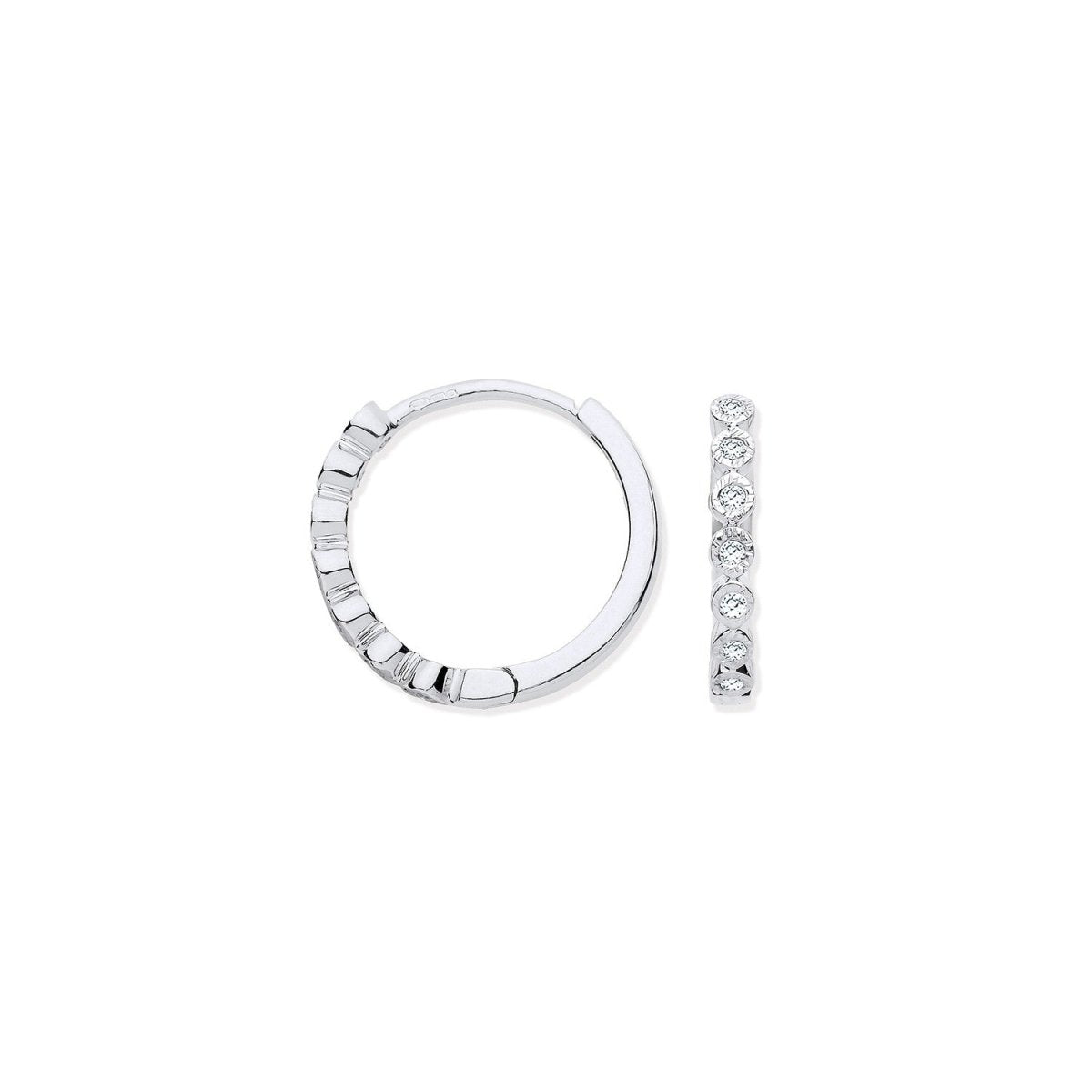 9ct White Gold 0.10ctw Diamond Hoop Earrings - Samuel Perry
