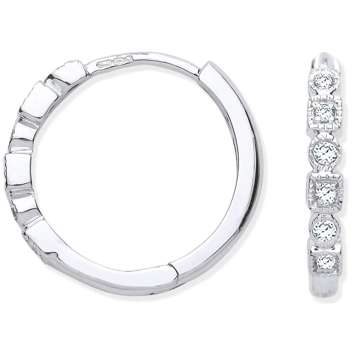 9ct White Gold 0.10ctw Diamond Hoop Earrings - Samuel Perry
