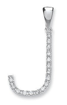 9ct White Gold 0.13ct Diamond "J" Initial Pendant - Samuel Perry