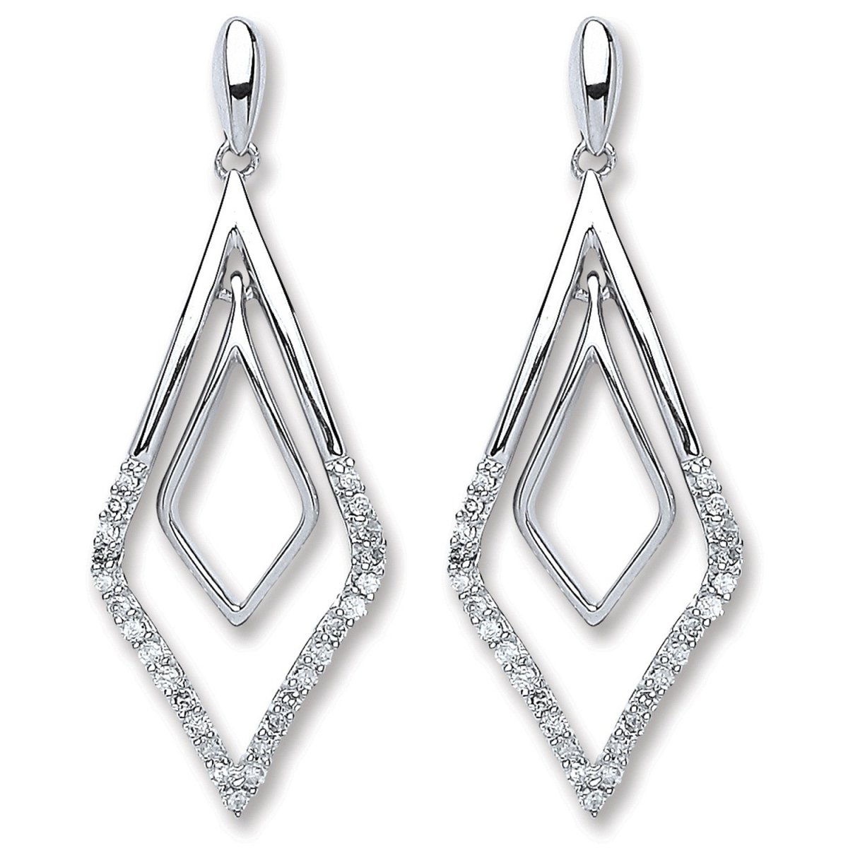 9ct White Gold 0.15ct Diamond Drop Earrings - Samuel Perry