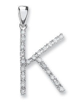 9ct White Gold 0.15ct Diamond "K" Initial Pendant - Samuel Perry