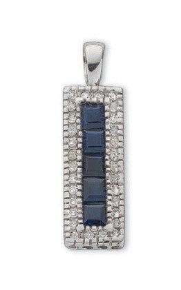 9ct White Gold 0.16ct Diamond & 0.70ct Blue Sapphire Drop Pendant - Samuel Perry