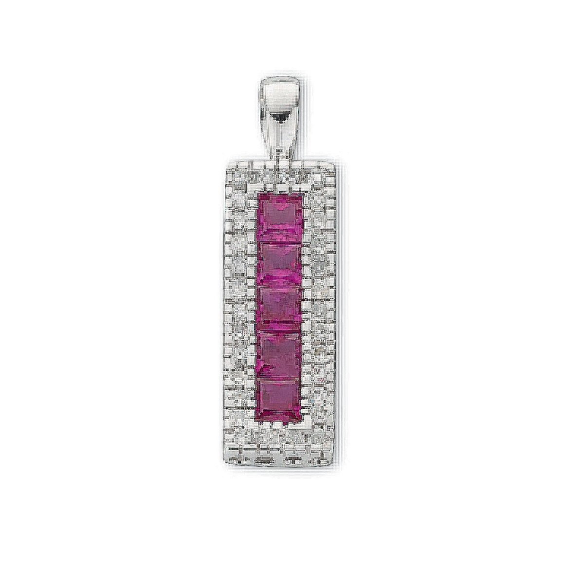 9ct White Gold 0.16ct Diamond & 0.70ct Ruby Drop Pendant - Samuel Perry