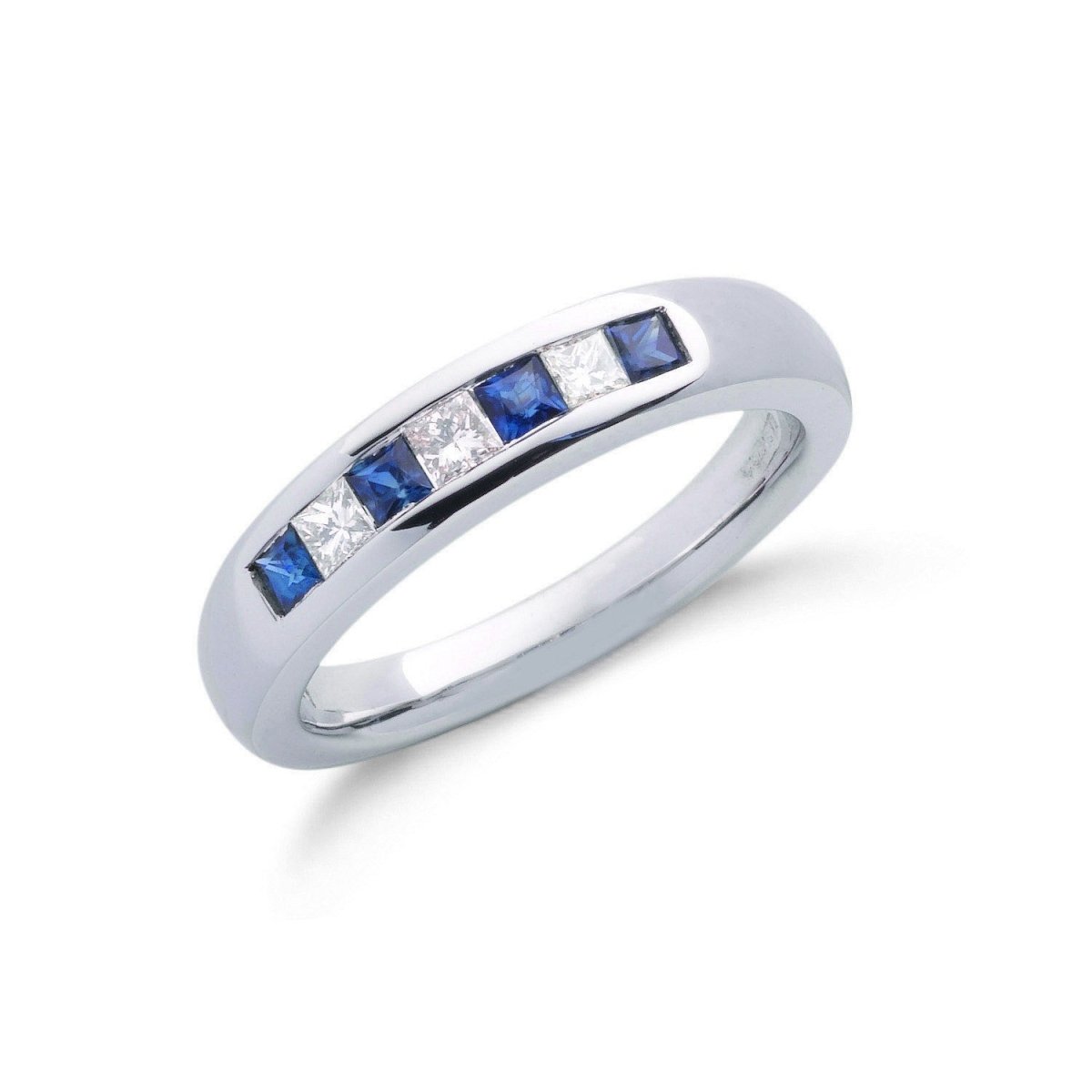 9ct White Gold 0.20ct Diamond & 0.35ct Blue Sapphire Eternity Ring - Samuel Perry