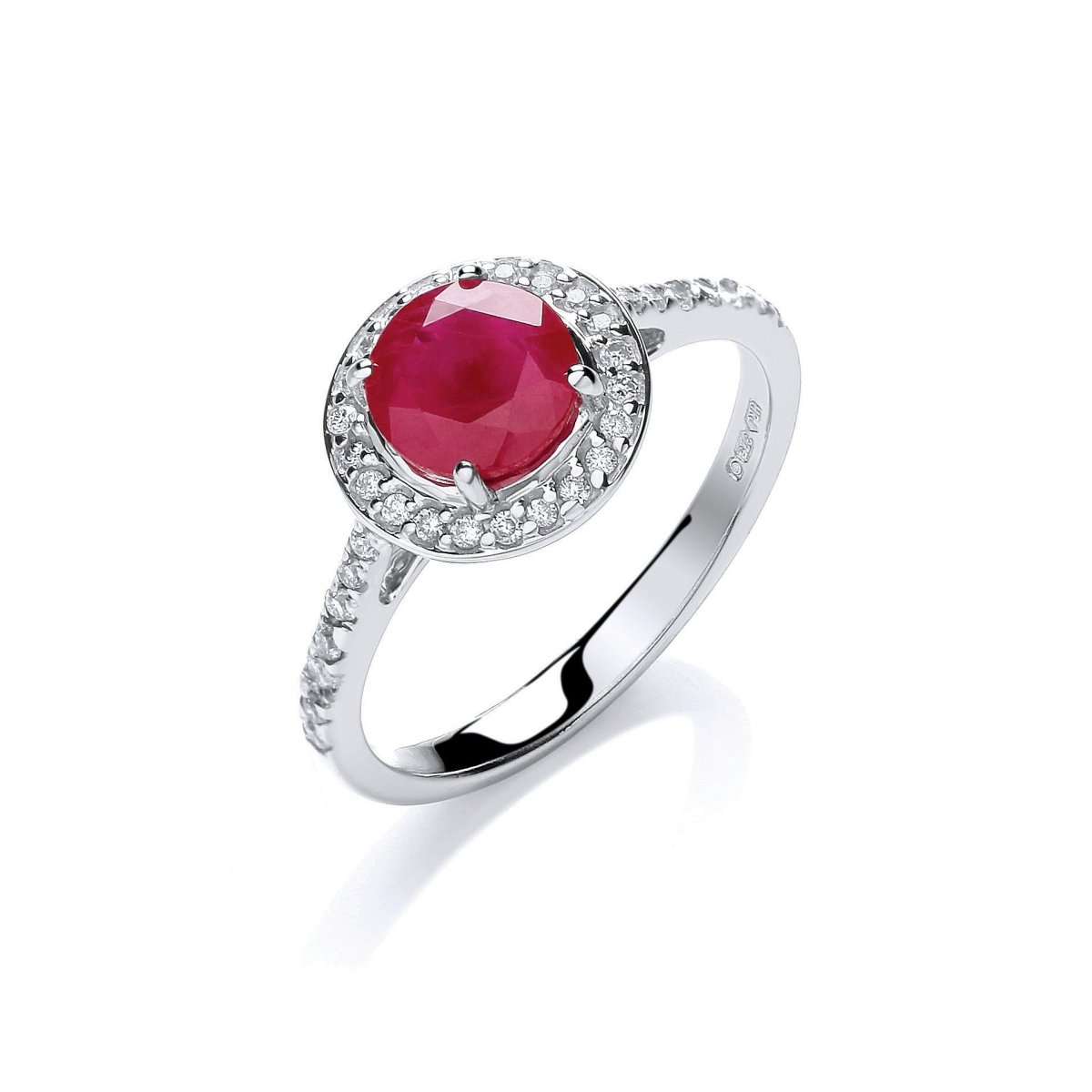 9ct White Gold 0.20ct Diamond & 0.70ct Ruby Ring - Samuel Perry