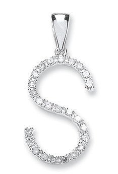 9ct White Gold 0.20ct Diamond "S" Initial Pendant - Samuel Perry