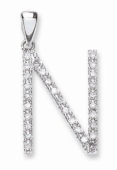 9ct White Gold 0.22ct Diamond "N" Initial Pendant - Samuel Perry