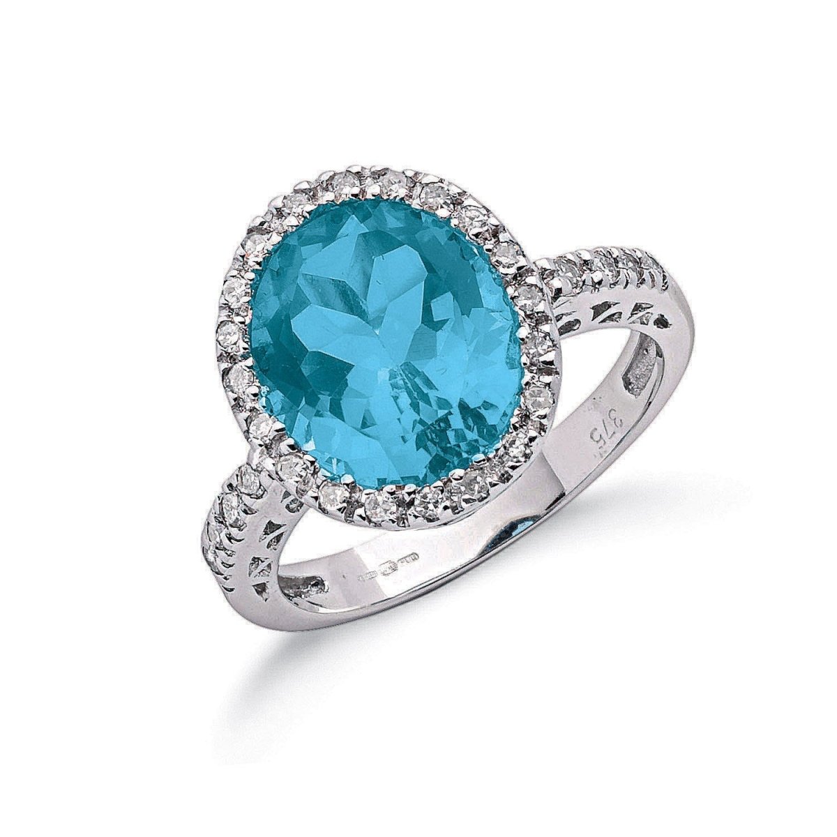 9ct White Gold 0.24ct Diamond & 5.18ct Blue Topaz Ring - Samuel Perry