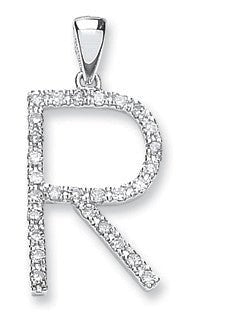 9ct White Gold 0.24ct Diamond "R" Initial Pendant - Samuel Perry