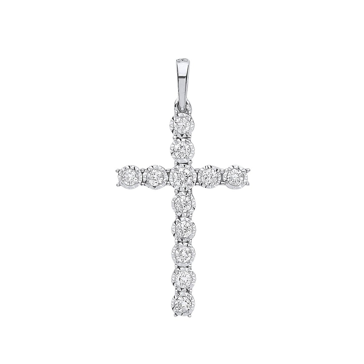 9ct White Gold 0.27ct Diamond Cross Pendant - Samuel Perry