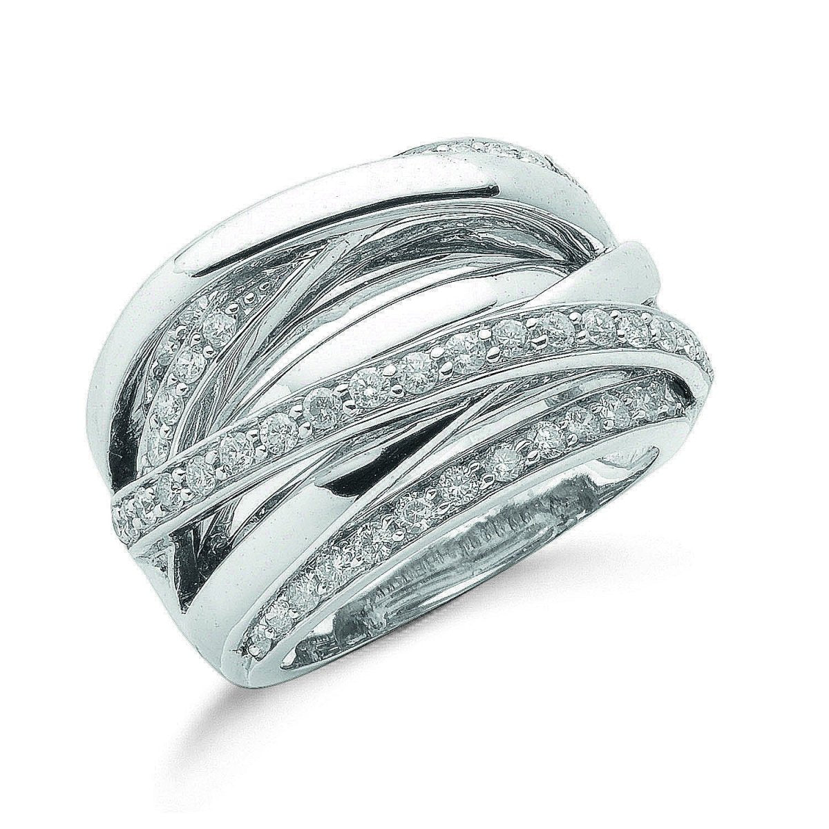 9ct White Gold 1.00ct Diamond Crossover Ring - Samuel Perry