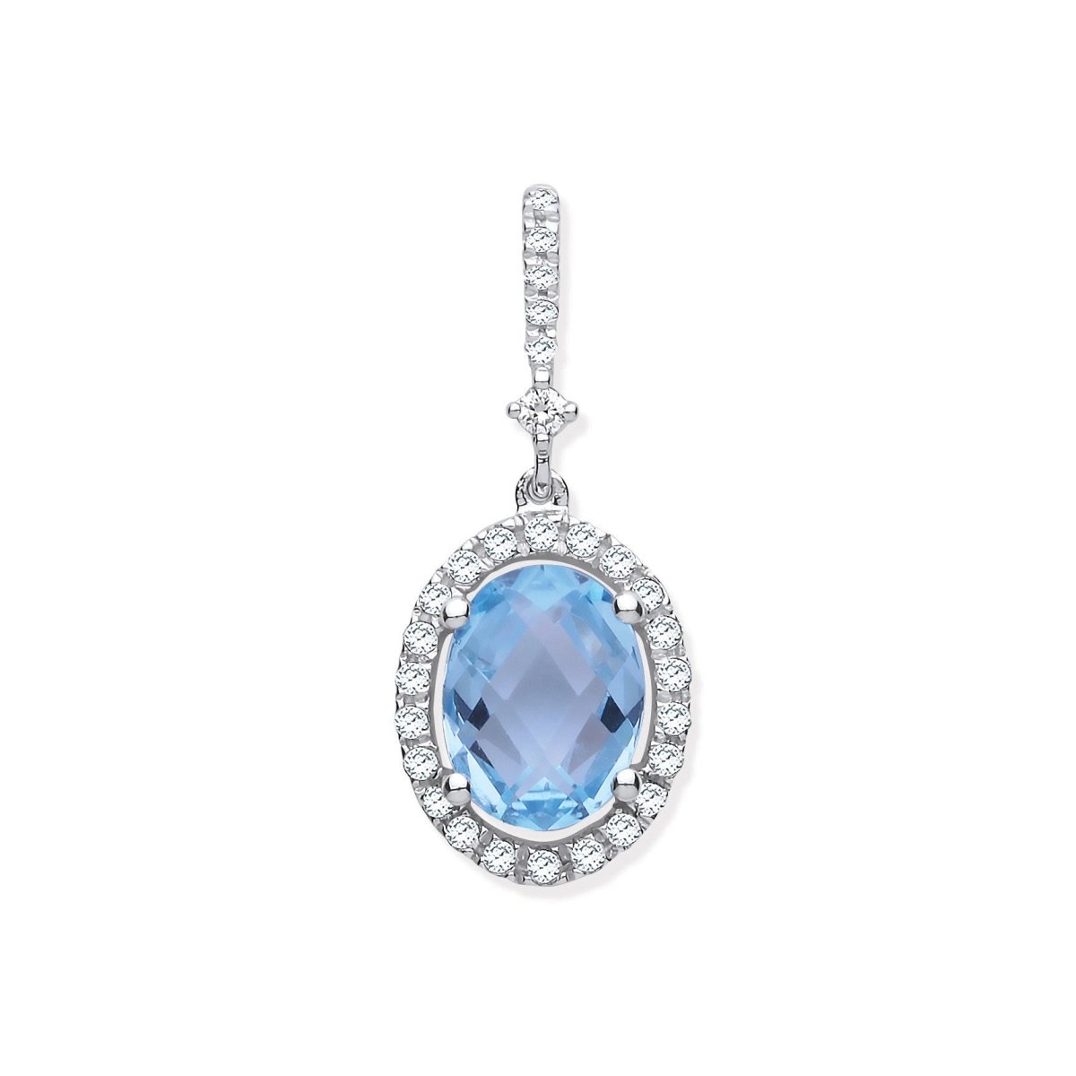 9ct White Gold Blue Topaz & Diamond Pendant - Samuel Perry