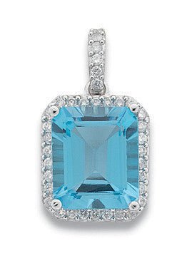 9ct White Gold Blue Topaz & Diamond Pendant - Majestic Elegance - Samuel Perry