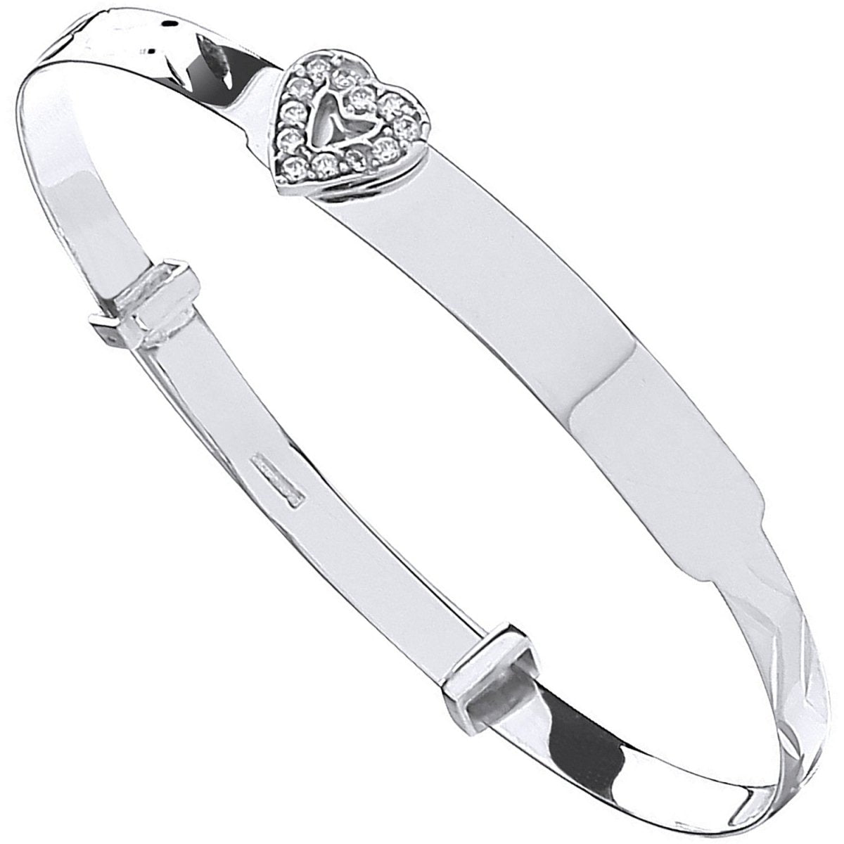 9ct White Gold CZ Heart Expandable Baby Bangle – Precious & Elegant - Samuel Perry