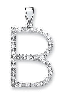 9ct White Gold & Diamond ‘B’ Initial Luxurious Pendant - Samuel Perry