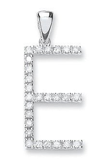 9ct White Gold & Diamond ‘E’ Initial Pendant - Samuel Perry