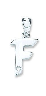 9ct White Gold Diamond "F" Initial Pendant - Samuel Perry
