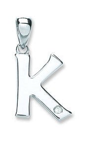 9ct White Gold Diamond "K" Initial Pendant - Samuel Perry