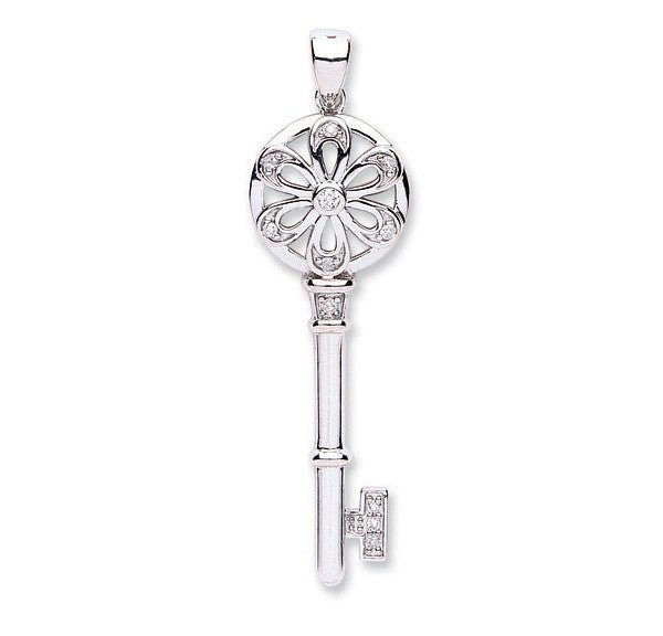 9ct White Gold Diamond Key Pendant - Samuel Perry