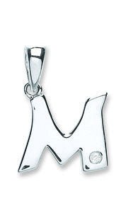 9ct White Gold Diamond "M" Initial Pendant - Samuel Perry