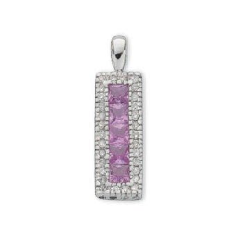 9ct White Gold Diamond & Pink Sapphire Drop Pendant - Samuel Perry