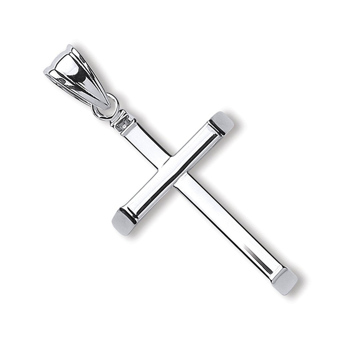 9ct White Gold Plain Hollow Cross Pendant – Elegant & Minimalist - Samuel Perry