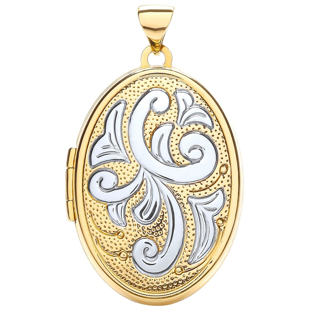 9ct White & Yellow Gold Oval Locket – Engraved Elegance - Samuel Perry