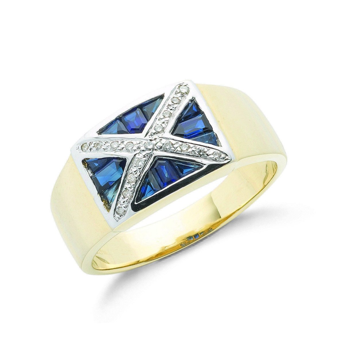 9ct Yellow Gold 0.11ct Diamond & 0.79ct Blue Sapphire Scotland Ring - Samuel Perry