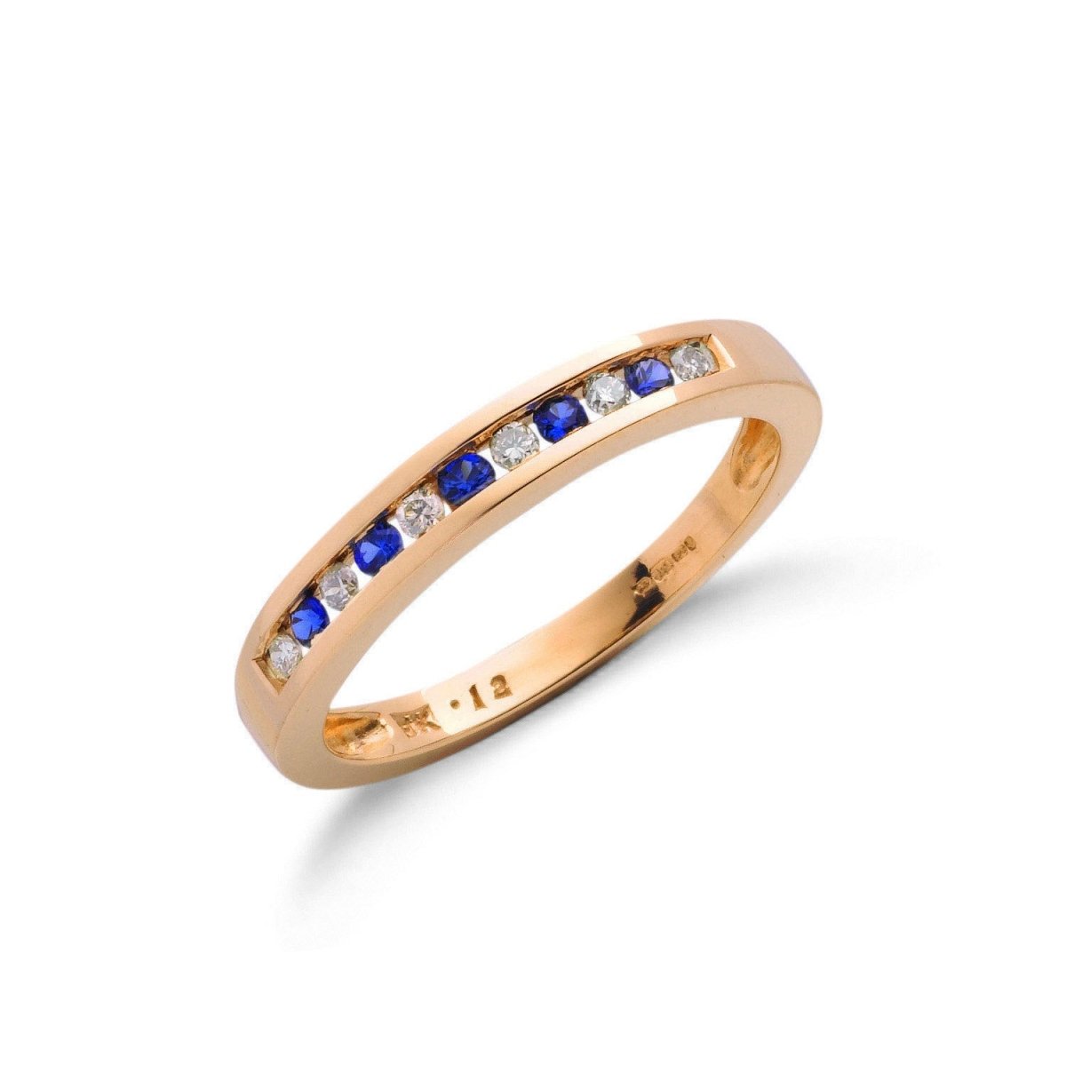 9ct Yellow Gold 0.12ct Diamond & 0.16ct Blue Sapphire Eternity Ring - Samuel Perry